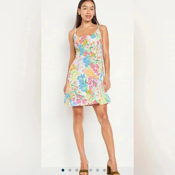 Old Navy Pink/Orange Floral Fit & Flare Cami Mini Dress - Picture 1 of 9